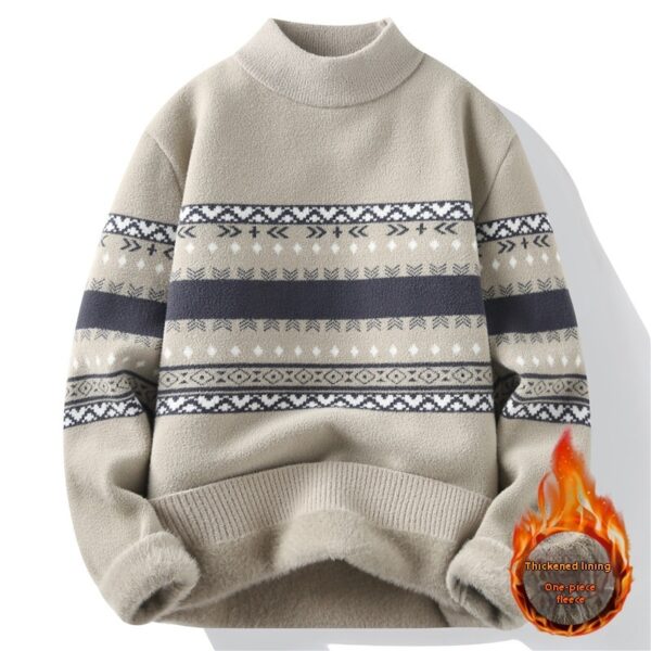 One-piece Velvet Sweater Men's Mock Neck Knitted Sweater Fashion Knitting Pullovers Men Autumn Winter Daily Casual Warm Pullover Sweaters Man - Imagen 6