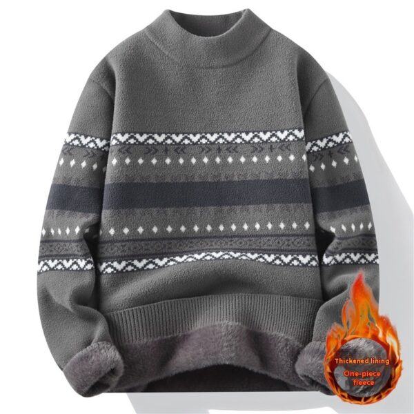 One-piece Velvet Sweater Men's Mock Neck Knitted Sweater Fashion Knitting Pullovers Men Autumn Winter Daily Casual Warm Pullover Sweaters Man - Imagen 4